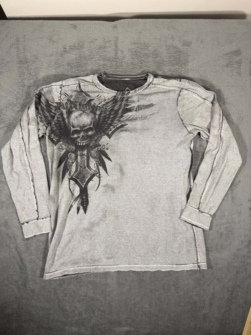 Affliction Reversible Thermal Long Sleeve Shirt Grey Size L